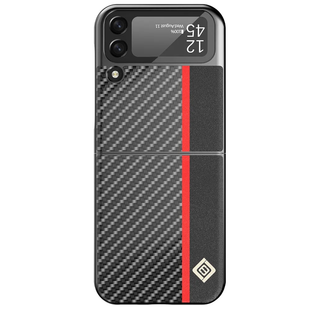 LC.IMEEKE Carbon Fiber Texture PU Leather Coated PC Protective Phone Case Cover for Samsung Galaxy Z Flip3 5G - Black - 7