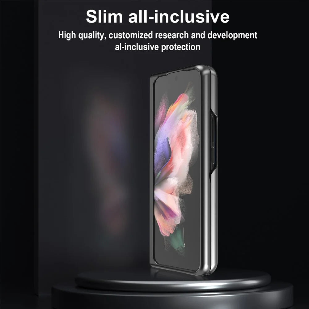 LC.IMEEKE Carbon Fiber Texture Splicing PU Leather Coated Folding Phone Case Shell for Samsung Galaxy Z Fold3 5G - Black - 5