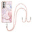 Case with Shoulder Strap IMD IML Flower Pattern TPU Back Cover for Samsung Galaxy S21 FE 5G - Rose Gold 005 - 1