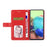 Imprinted Y-shaped Line Stand Wallet PU Leather Cover Inner TPU Phone Case with Wrist Strap for Samsung Galaxy S10 Plus - Red - 4