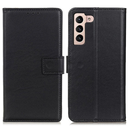 PU Leather Full Protection Wallet Stand Phone Case Shell for Samsung Galaxy S22 5G - Black - 1