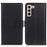 PU Leather Full Protection Wallet Stand Phone Case Shell for Samsung Galaxy S22 5G - Black - 1