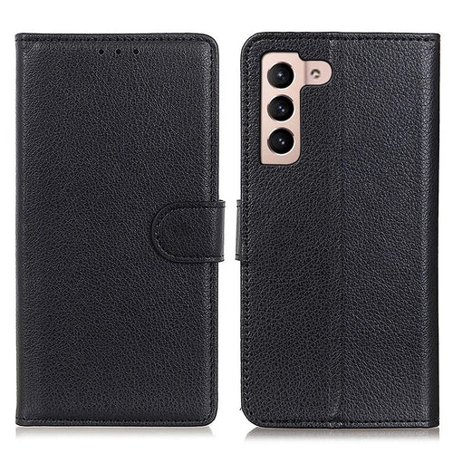 Litchi Texture PU Leather Wallet Case Folio Flip Protective Cover with Horizontal Viewing Stand for Samsung Galaxy S22 5G - Black - 1