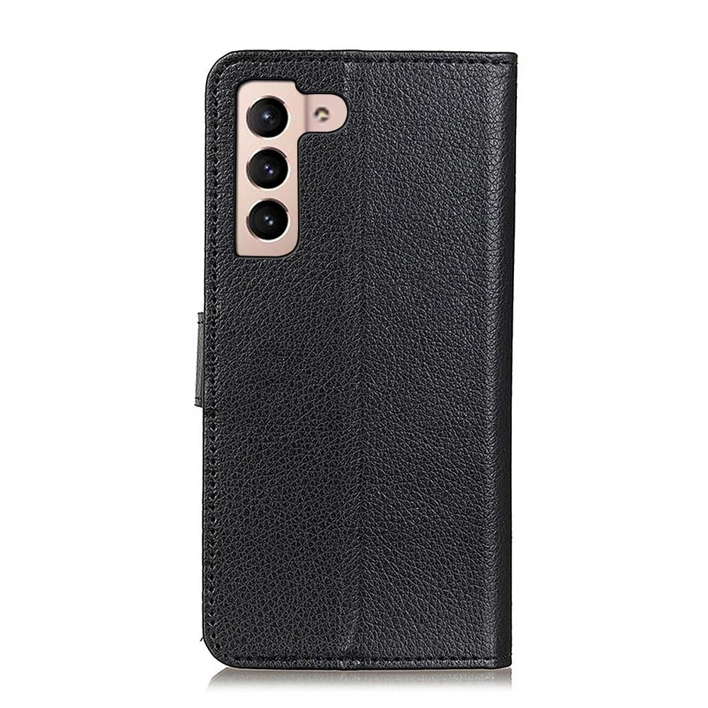Litchi Texture PU Leather Wallet Case Folio Flip Protective Cover with Horizontal Viewing Stand for Samsung Galaxy S22 5G - Black - 3