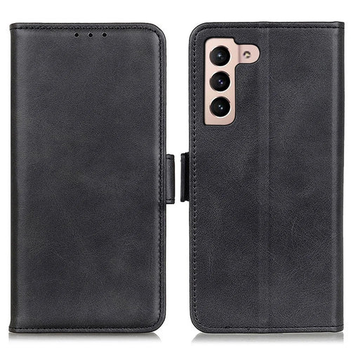 Shockproof Well-Protected Stylish Side Magnetic Clasp PU Leather Wallet Stand Case Phone Shell for Samsung Galaxy S22 5G - Black - 1