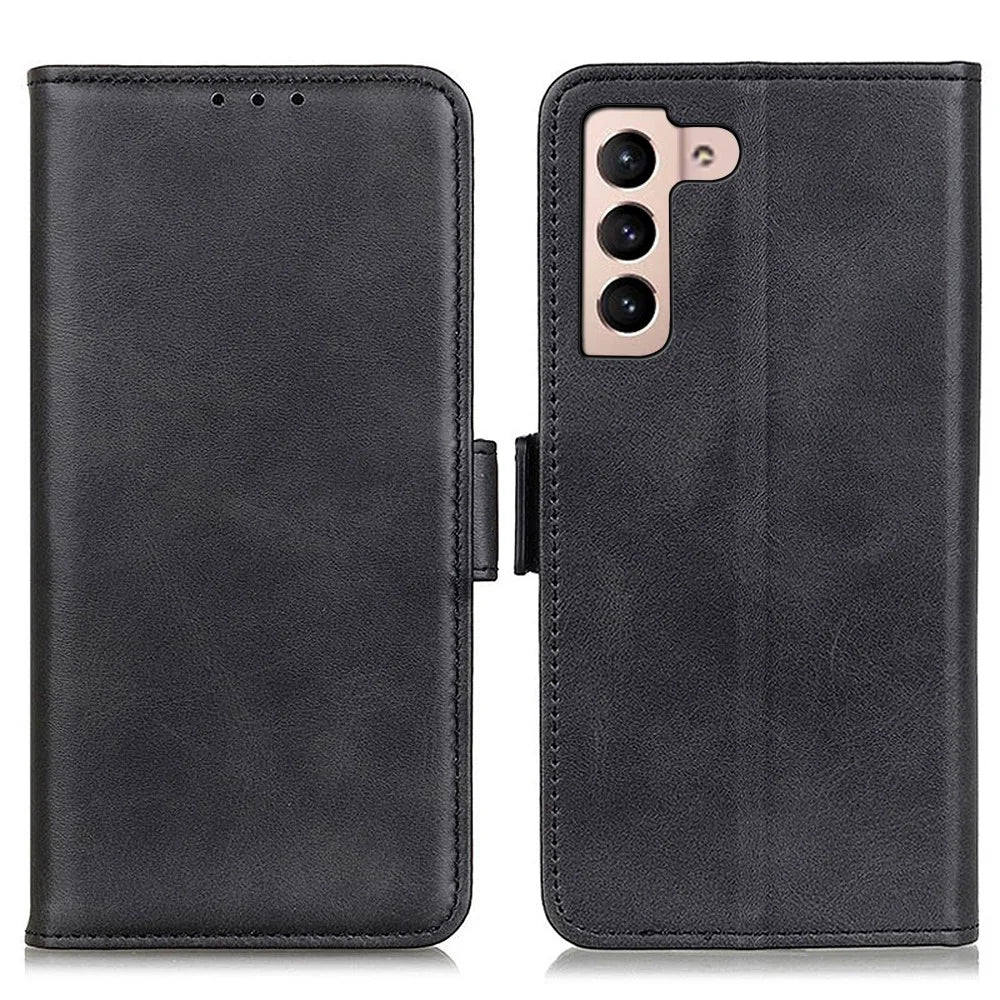 Shockproof Well-Protected Stylish Side Magnetic Clasp PU Leather Wallet Stand Case Phone Shell for Samsung Galaxy S22 5G - Black - 1