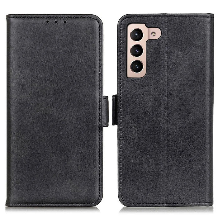 Shockproof Well-Protected Stylish Side Magnetic Clasp PU Leather Wallet Stand Case Phone Shell for Samsung Galaxy S22 5G - Black - 1
