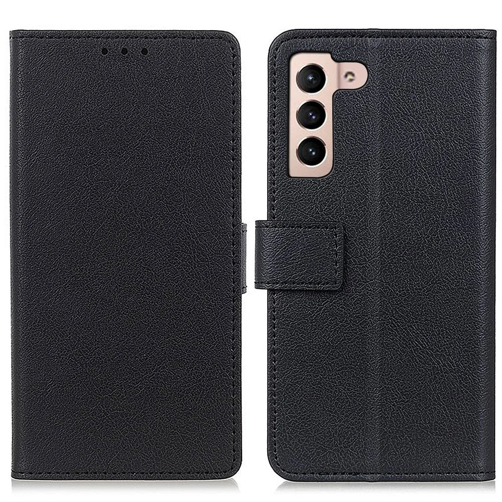 Overall Protection Stylish Scratch-Resistant PU Leather Stand Wallet Phone Cover Case for Samsung Galaxy S22 5G - Black - 1