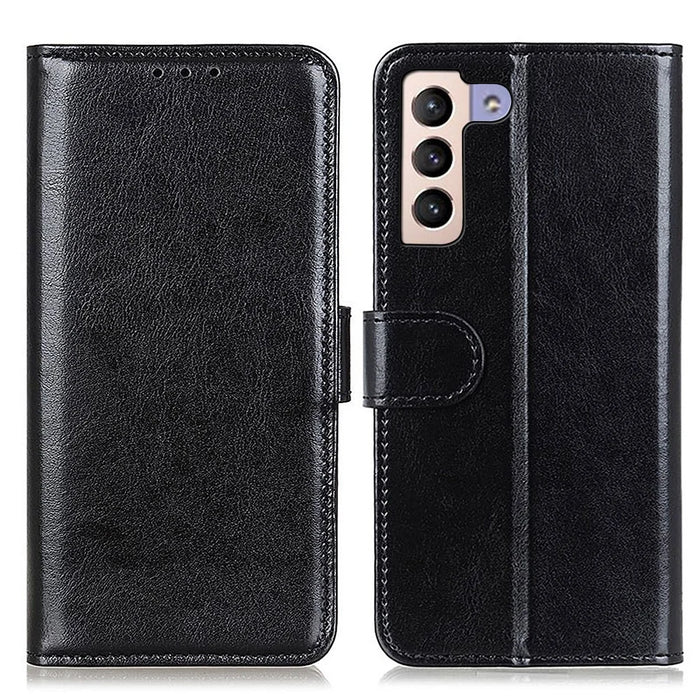 Crazy Horse Texture Leather Stand Wallet Case Phone Cover for Samsung Galaxy S22+ 5G - Black - 1