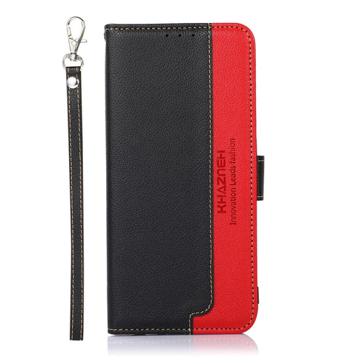 KHAZNEH RFID Blocking Anti-theft Swiping Fully-Wrapped Protection Litchi Texture Leather Wallet Phone Case with Handy Strap for Samsung Galaxy S22 5G - Black - 2