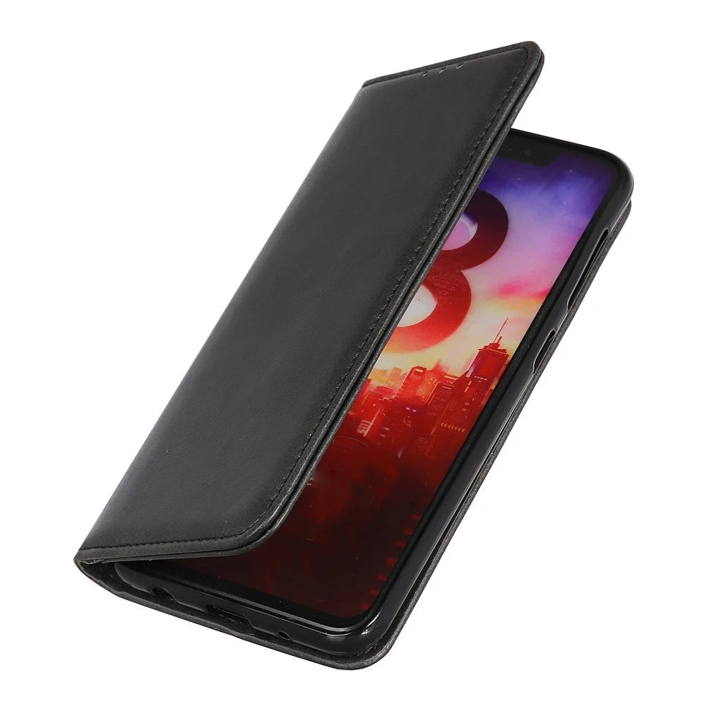 All-Inclusive Auto-absorbed Split Leather Phone Cover with Wallet and Stand for Samsung Galaxy S22 5G - Black - 6