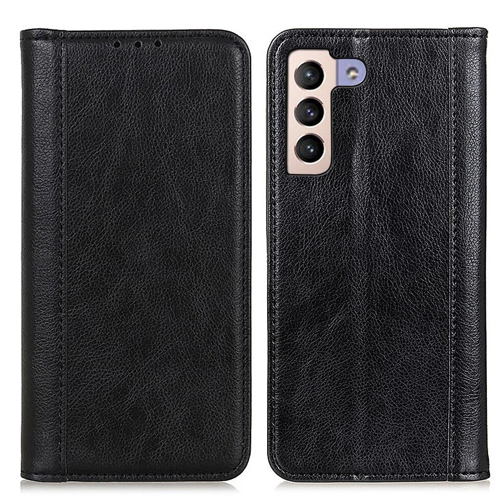 Litchi Texture Wallet Split Leather Phone Case Stand Auto-absorbed Magnetic Closing Flip Shell for Samsung Galaxy S22 5G - Black - 1