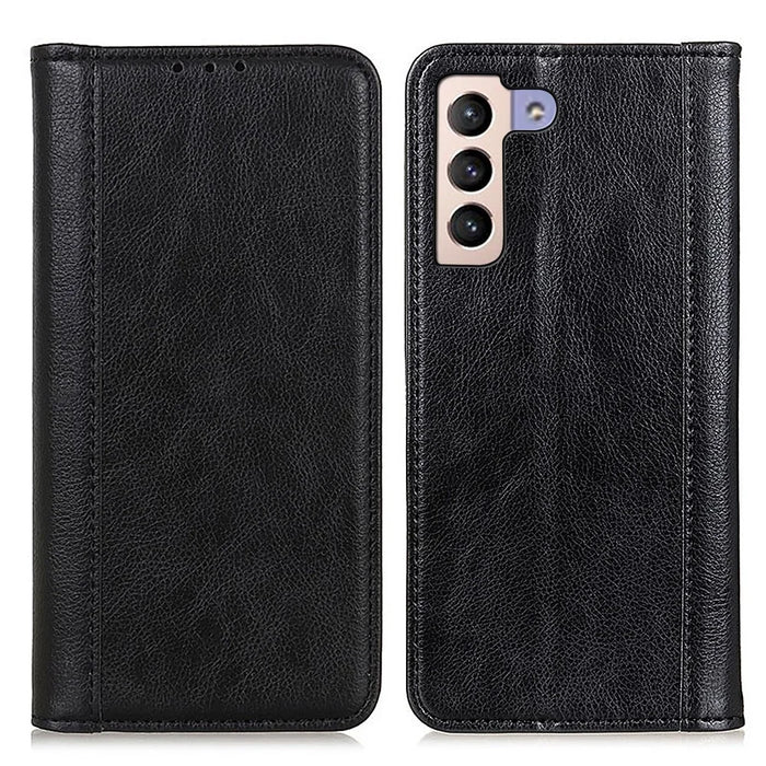 Litchi Texture Wallet Split Leather Phone Case Stand Auto-absorbed Magnetic Closing Flip Shell for Samsung Galaxy S22 5G - Black - 1