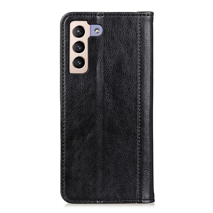 Litchi Texture Wallet Split Leather Phone Case Stand Auto-absorbed Magnetic Closing Flip Shell for Samsung Galaxy S22 5G - Black - 3