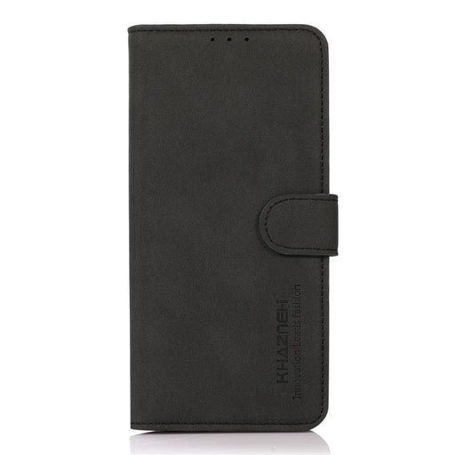 KHAZNEH Wallet Design Book-Style Flip Delicate Textured Leather Phone Cover Stand Case for Samsung Galaxy S22 5G - Black - 2