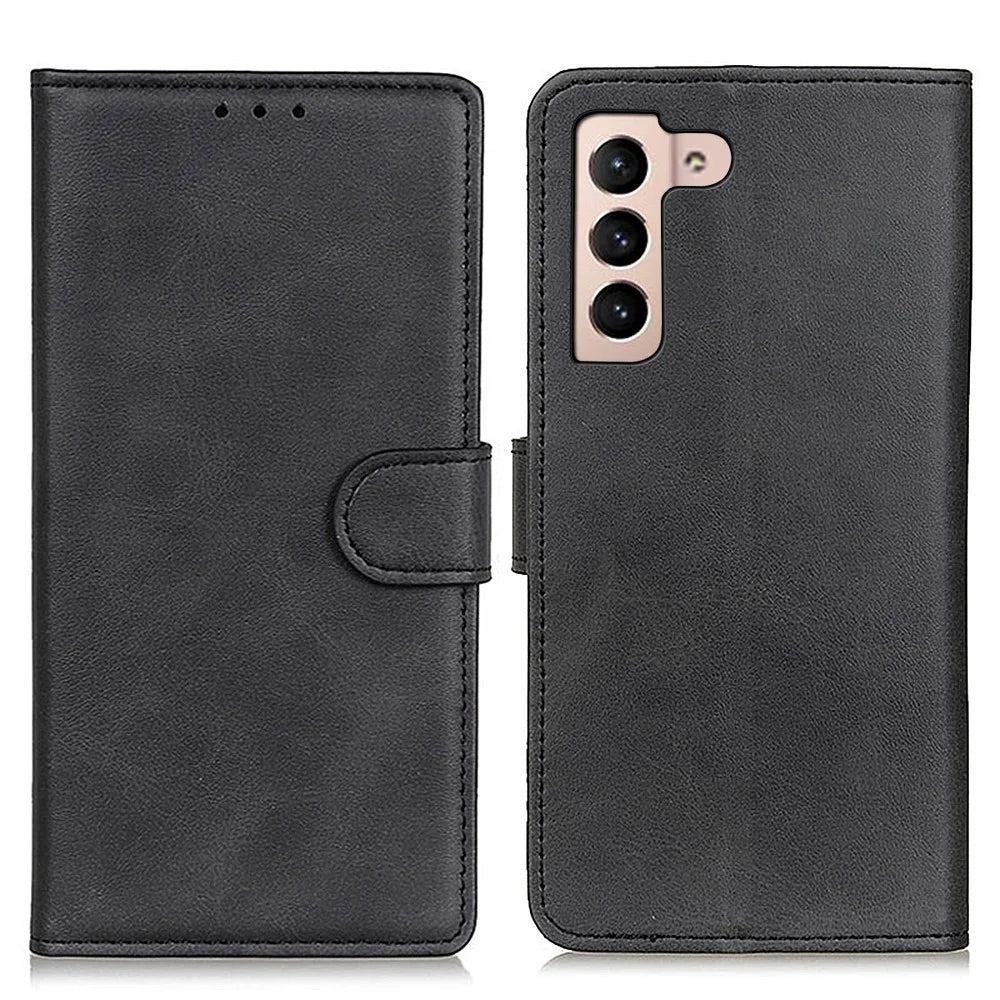 All-around Anti-scratch Phone Protector Cover PU Leather Stand Wallet Case for Samsung Galaxy S22+ 5G - Black - 1