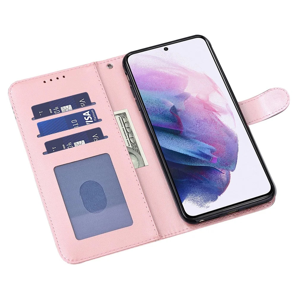 Stand Function Deer and Tree Imprinted PU Leather Wallet Magnetic Shockproof Case for Samsung Galaxy S22 Ultra 5G - Pink - 4