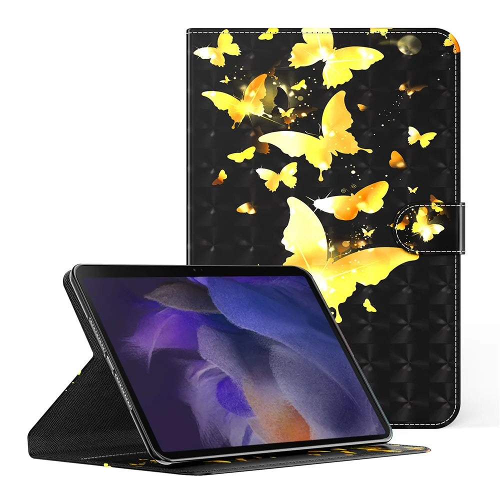 Pattern Printing Stand Wallet Shockproof Leather Tablet Case Cover for Samsung Galaxy Tab A8 10.5 2021 - Golden Butterflies - 1