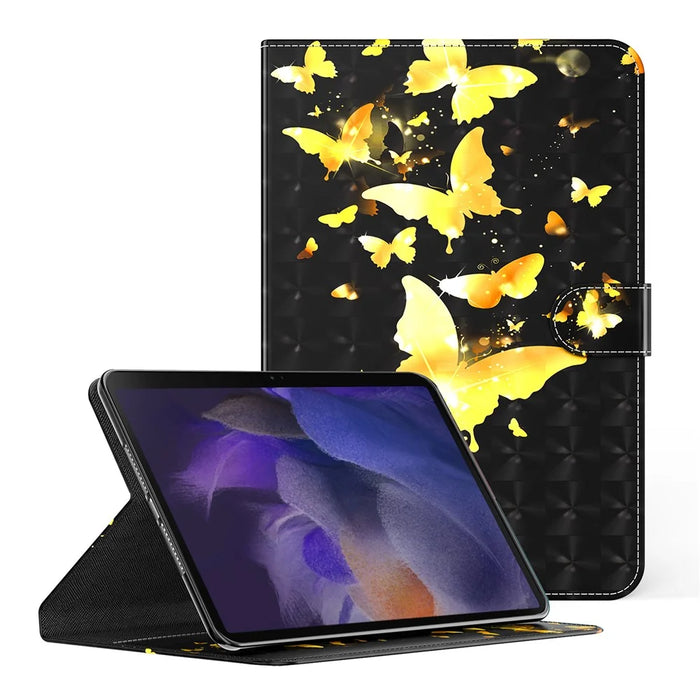 Pattern Printing Stand Wallet Shockproof Leather Tablet Case Cover for Samsung Galaxy Tab A8 10.5 2021 - Golden Butterflies - 1