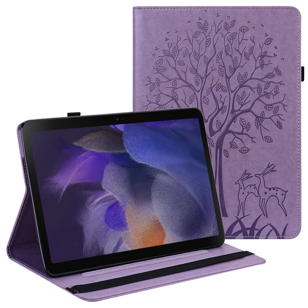 Imprinted Tree and Deer Stylish All-inclusive Protection Anti-drop Leather Tablet Case with Stand for Samsung Galaxy Tab A8 10.5 (2021) - Purple - 1