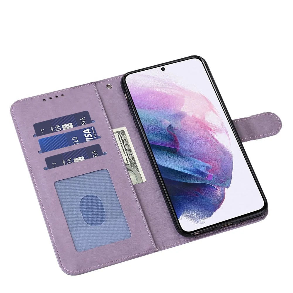 Deer and Tree Imprinting PU Leather Wallet Case Stand Flip Magnetic Cover for Samsung Galaxy A13 5G / A04s 4G (164.7mm) - Purple - 4