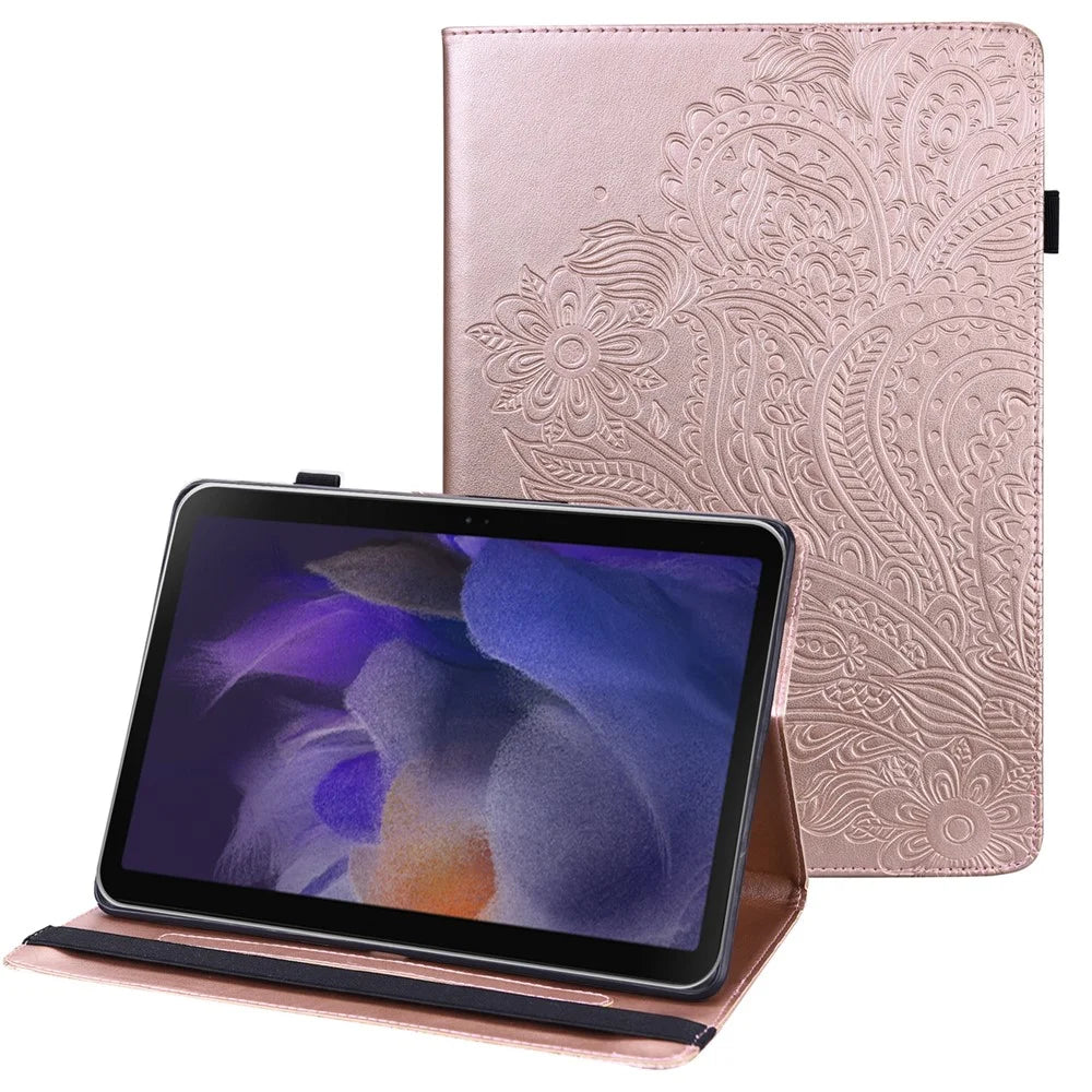 Imprinted Flower Stylish Full Body Protection Anti-Drop Card Slots Design Leather Tablet Cover Case with Stand for Samsung Galaxy Tab A8 10.5 (2021) - Rose Gold - 1