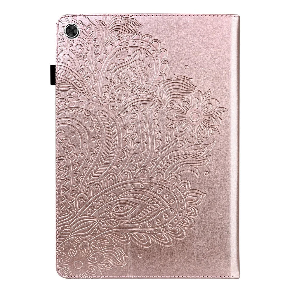 Imprinted Flower Stylish Full Body Protection Anti-Drop Card Slots Design Leather Tablet Cover Case with Stand for Samsung Galaxy Tab A8 10.5 (2021) - Rose Gold - 2