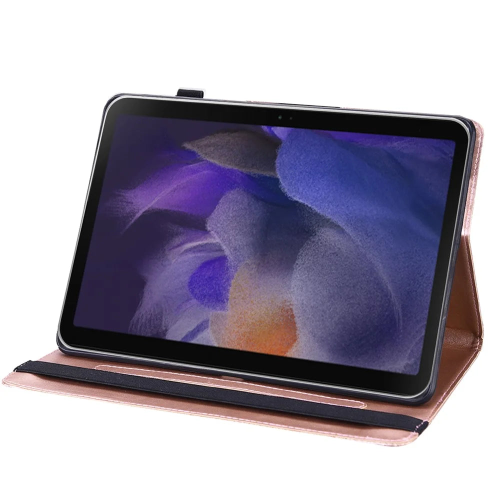 Imprinted Flower Stylish Full Body Protection Anti-Drop Card Slots Design Leather Tablet Cover Case with Stand for Samsung Galaxy Tab A8 10.5 (2021) - Rose Gold - 3