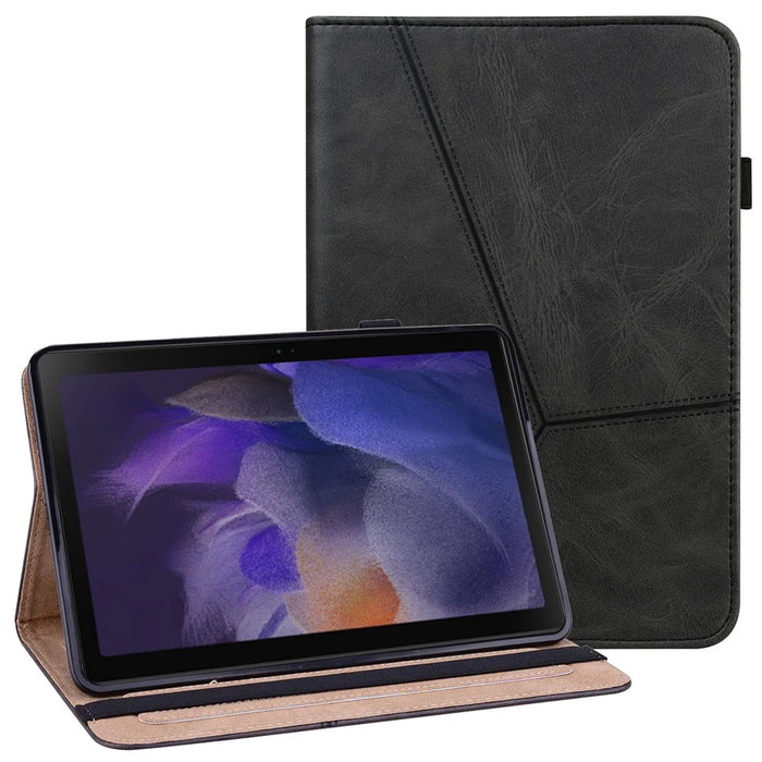 For Samsung Galaxy Tab A8 10.5 (2021) PU Leather Case Multi-Angle Viewing Folio Stand Cover with Card Slots and Elastic Band - Black - 1