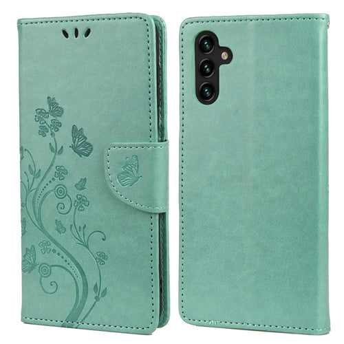 Imprinting Butterfly Flower PU Leather Adjustable Stand Wallet Phone Case for Samsung Galaxy A13 5G / A04s 4G (164.7mm) - Green - 1