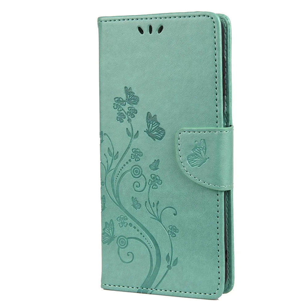 Imprinting Butterfly Flower PU Leather Adjustable Stand Wallet Phone Case for Samsung Galaxy A13 5G / A04s 4G (164.7mm) - Green - 2