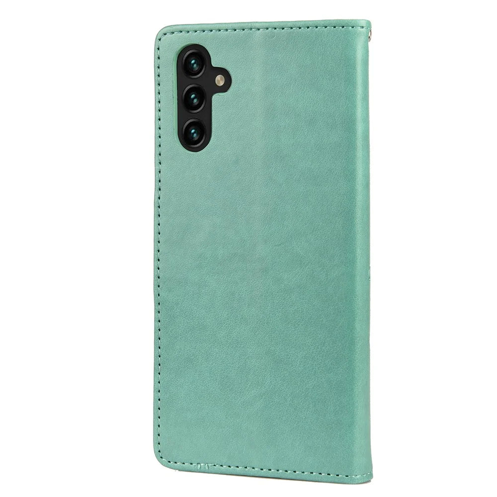 Imprinting Butterfly Flower PU Leather Adjustable Stand Wallet Phone Case for Samsung Galaxy A13 5G / A04s 4G (164.7mm) - Green - 3