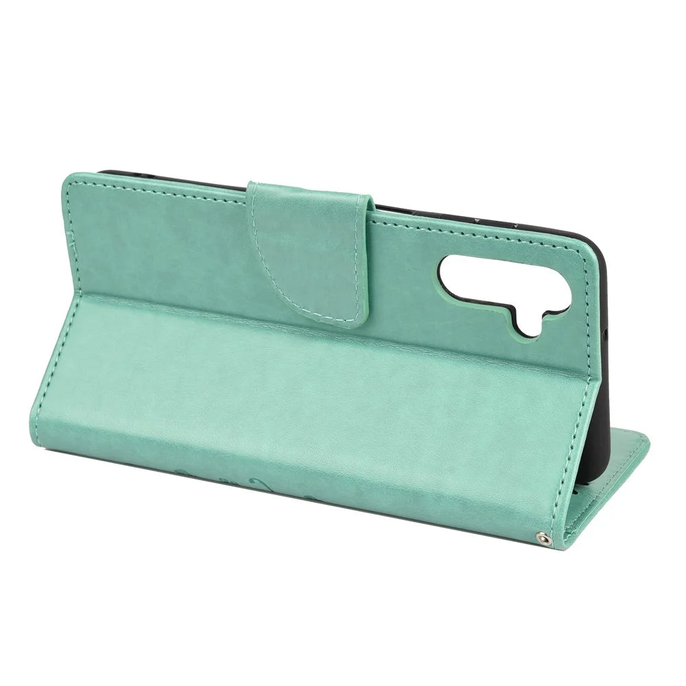 Imprinting Butterfly Flower PU Leather Adjustable Stand Wallet Phone Case for Samsung Galaxy A13 5G / A04s 4G (164.7mm) - Green - 6
