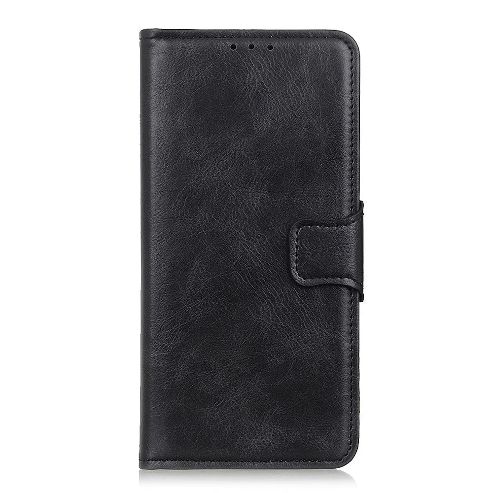 Anti-Scratch Crazy Horse Texture PU Leather Folio Flip Wallet Case Soft TPU Interior Stand Protective Phone Cover for Samsung Galaxy S22 5G - Black - 2