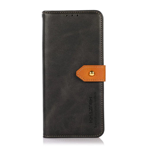 KHAZNEH Magnetic Golden Clasp PU Leather Stand Wallet Protective Cover for Samsung Galaxy S22 5G - Black - 2