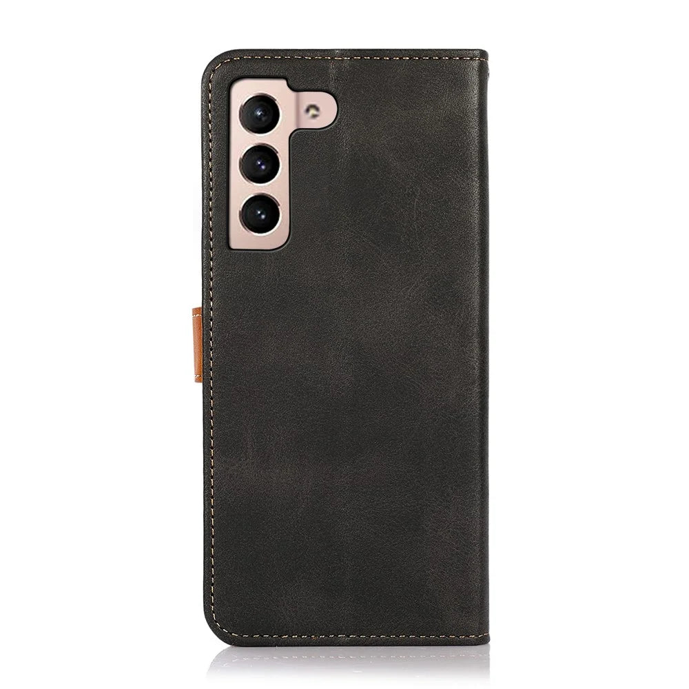 KHAZNEH Magnetic Golden Clasp PU Leather Stand Wallet Protective Cover for Samsung Galaxy S22 5G - Black - 3