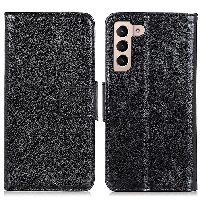 For Samsung Galaxy S22 5G Nappa Texture Split Leather Wallet Stand Flip Protective Cover with Magnetic Closure - Black - 1