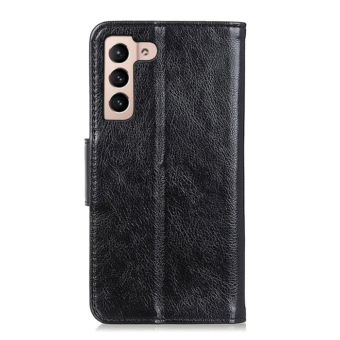 For Samsung Galaxy S22 5G Nappa Texture Split Leather Wallet Stand Flip Protective Cover with Magnetic Closure - Black - 3