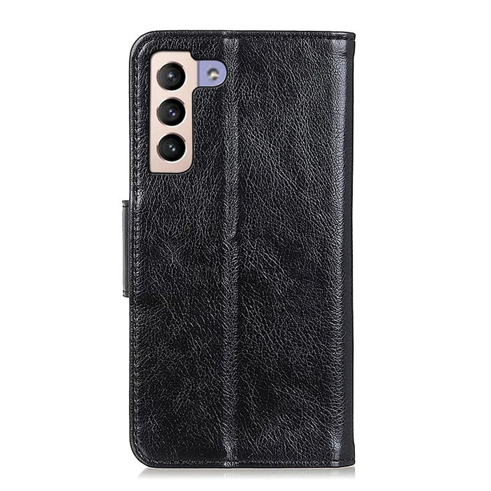 Split Leather Nappa Texture Wallet Stand Flip Protective Cover with Magnetic Closure for Samsung Galaxy S22+ 5G - Black - 3