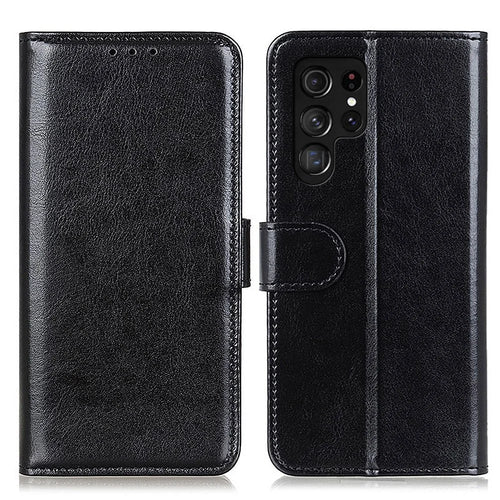 Crazy Horse Texture Folio Flip Wallet Case PU Leather Magnetic Closure Full Body Protection Stand Phone Cover for Samsung Galaxy S22 Ultra 5G - Black - 1