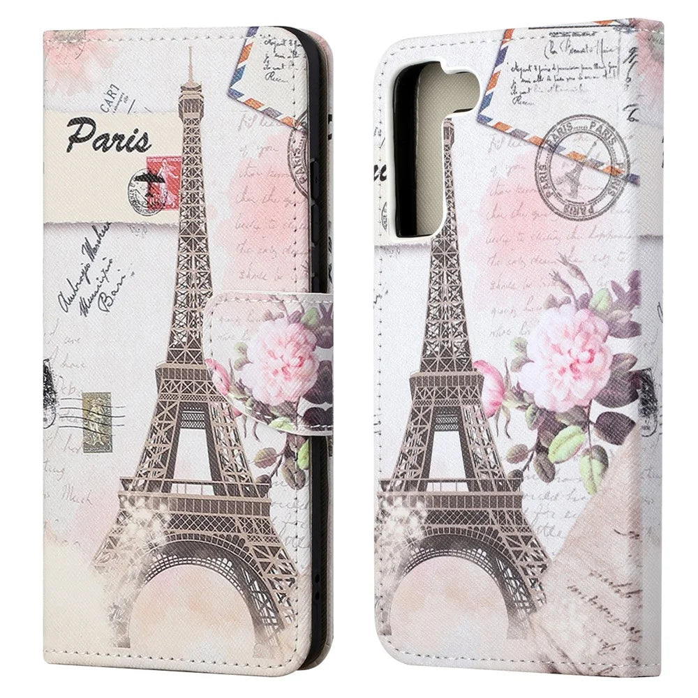 Full Body Shockproof Cross Texture PU Leather Wallet Stand Flip Pattern Printing Cover for Samsung Galaxy S22+ 5G - Tower - 1