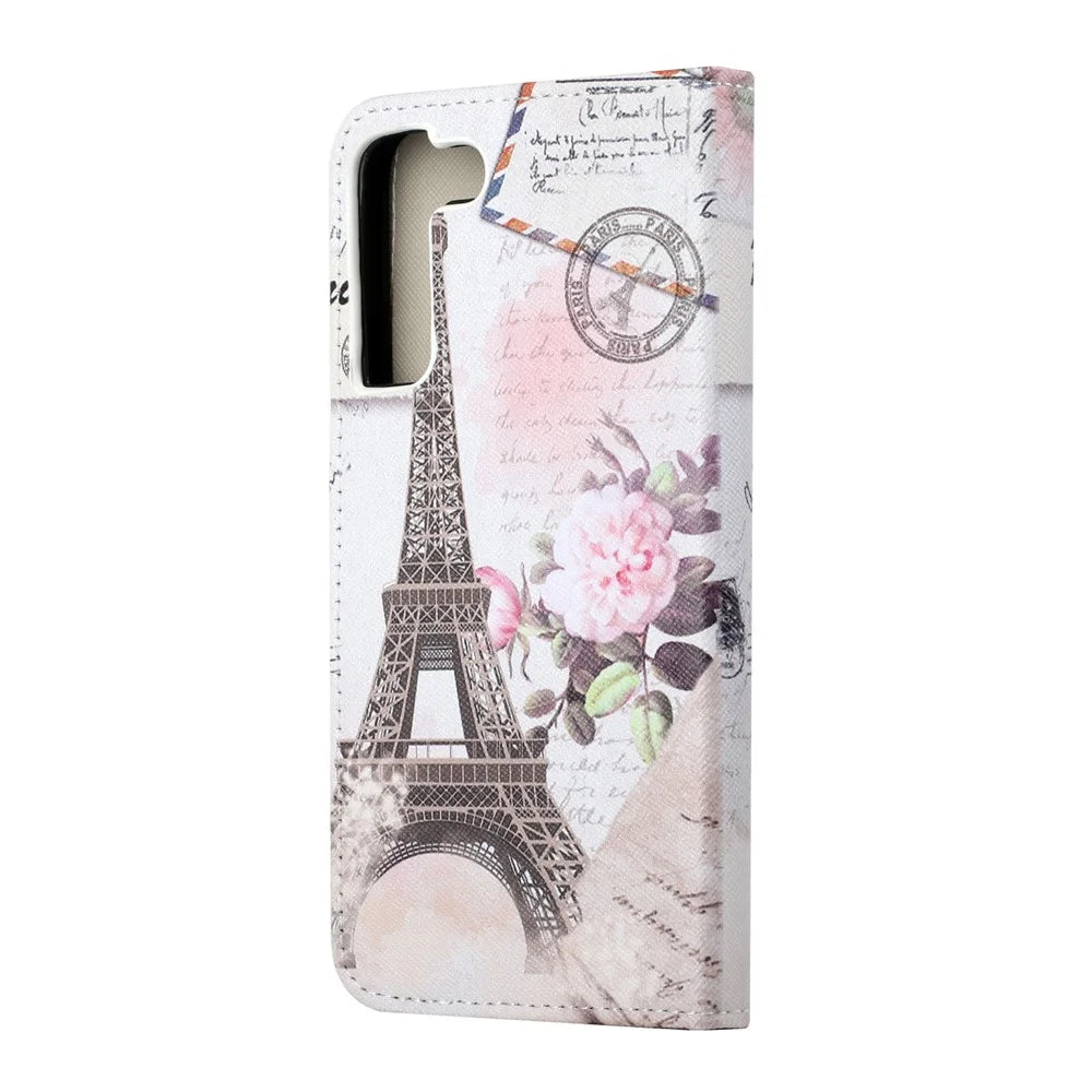 Full Body Shockproof Cross Texture PU Leather Wallet Stand Flip Pattern Printing Cover for Samsung Galaxy S22+ 5G - Tower - 3
