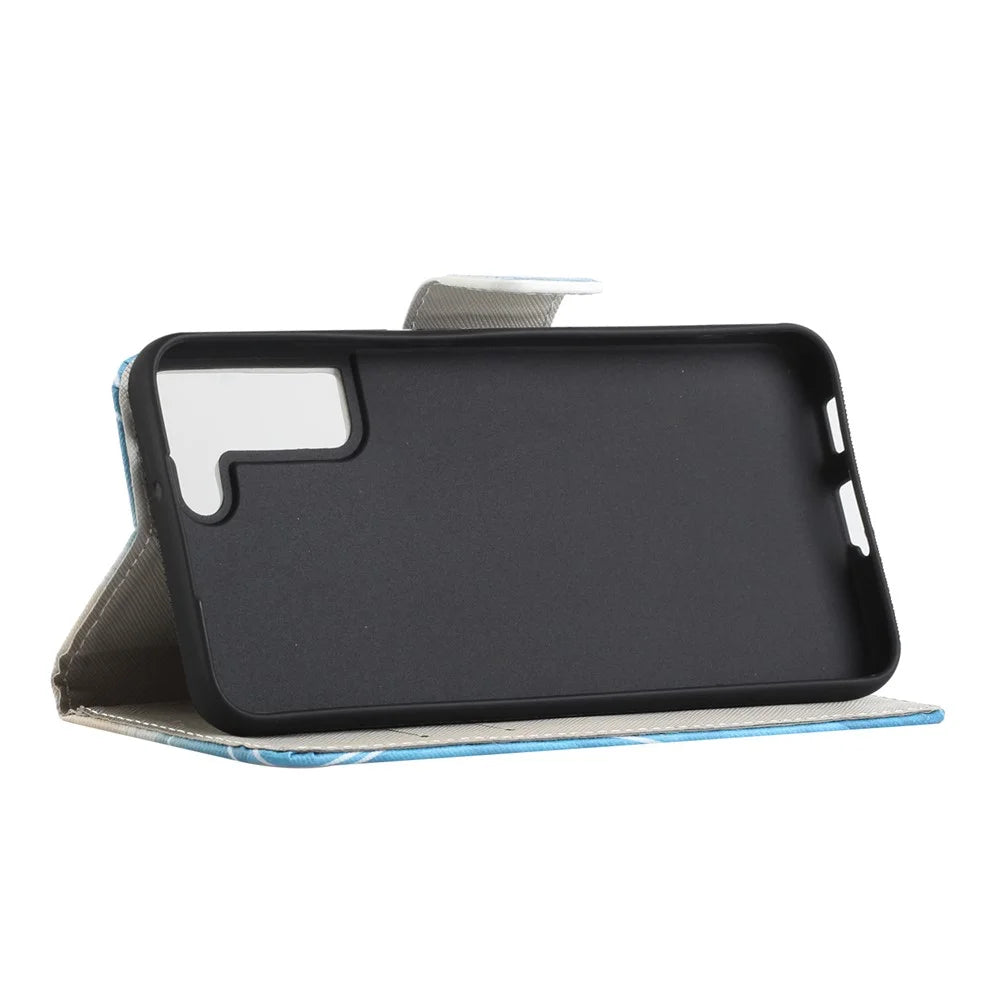 Full Body Shockproof Cross Texture PU Leather Wallet Stand Flip Pattern Printing Cover for Samsung Galaxy S22+ 5G - Tower - 4