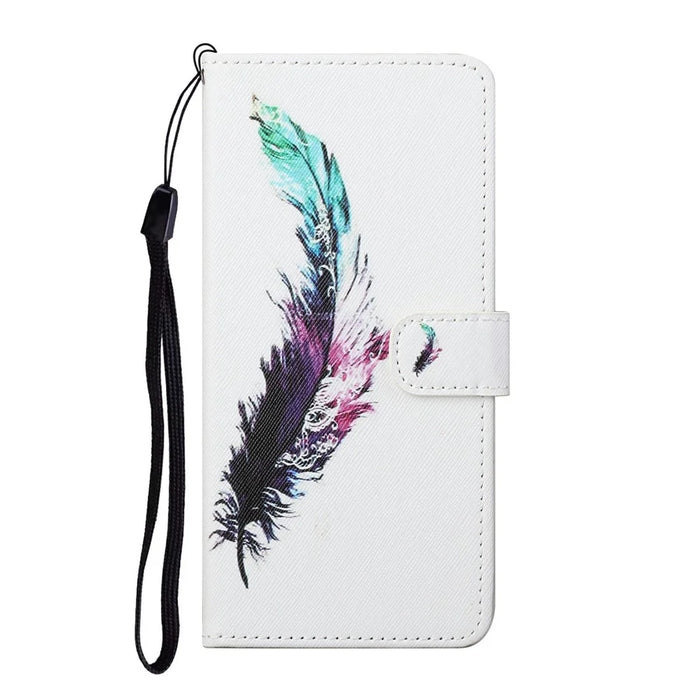 Pattern Printing Cross Texture Wallet Stand Leather Phone Case Protector for Samsung Galaxy S22+ 5G - Colorful Feather - 2