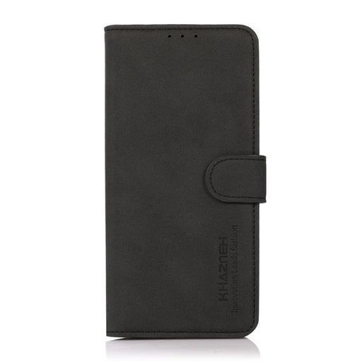 KHAZNEH Magnetic Closure Shockproof PU Leather Wallet Cover Stand Design Phone Case for Samsung Galaxy S22 Ultra 5G - Black - 2