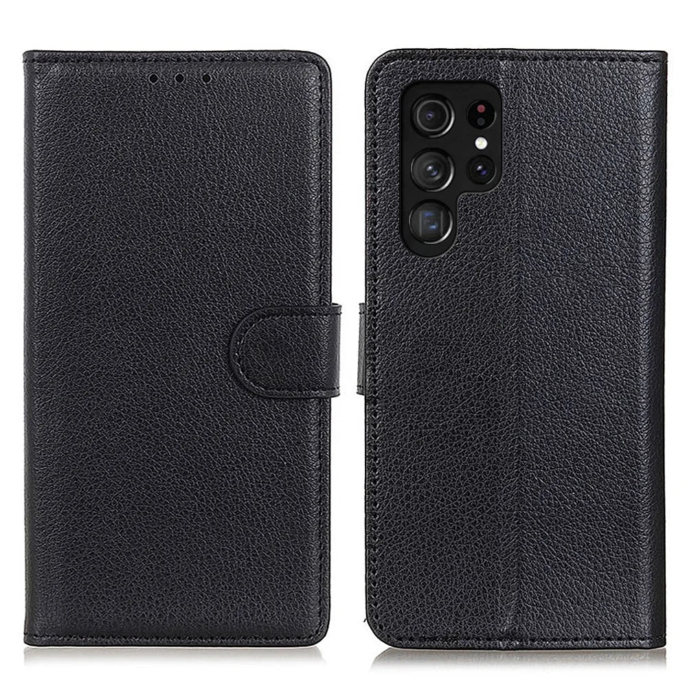 Litchi Texture All-inclusive Protection Leather Phone Wallet Cover Stand Case for Samsung Galaxy S22 Ultra 5G - Black - 1