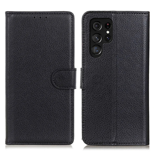 Litchi Texture All-inclusive Protection Leather Phone Wallet Cover Stand Case for Samsung Galaxy S22 Ultra 5G - Black - 1