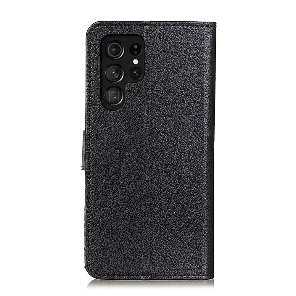 Litchi Texture All-inclusive Protection Leather Phone Wallet Cover Stand Case for Samsung Galaxy S22 Ultra 5G - Black - 3