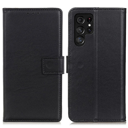 Scratch-resistant Wallet Stand Design Horizontal Flip Leather Cover Phone Case for Samsung Galaxy S22 Ultra 5G - Black - 1