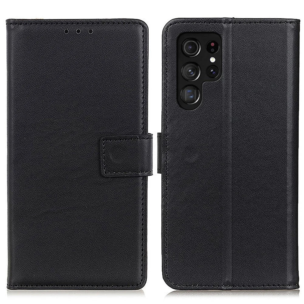 Scratch-resistant Wallet Stand Design Horizontal Flip Leather Cover Phone Case for Samsung Galaxy S22 Ultra 5G - Black - 1